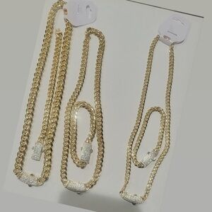 Gold and Silver Cuban Link Necklace Set